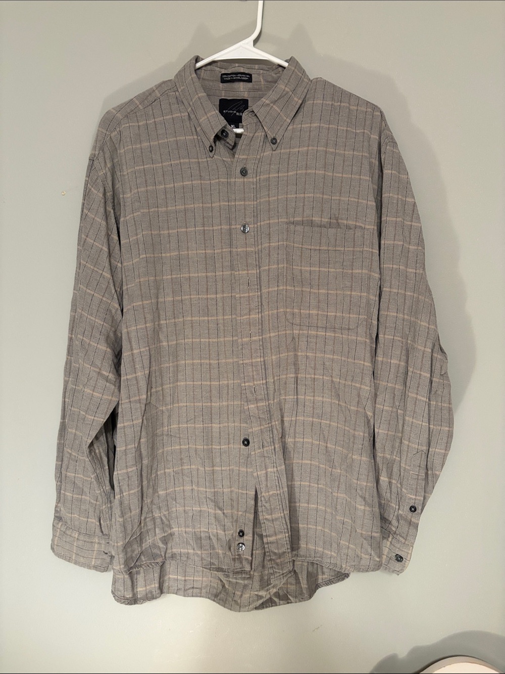 bill blass Beige and Gray Plaid Button-Down Shirt